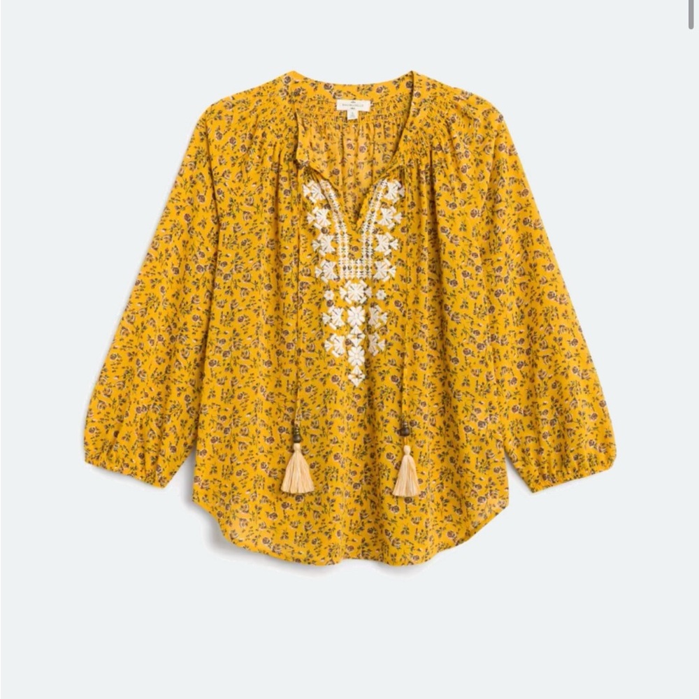 Women’s Floral Peasant Blouse in Mustard Yellow